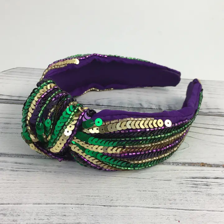 Mardi Gras Sequin Knot Headband
