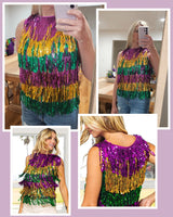 Party Time Sequin Fringe Sleeveless Top