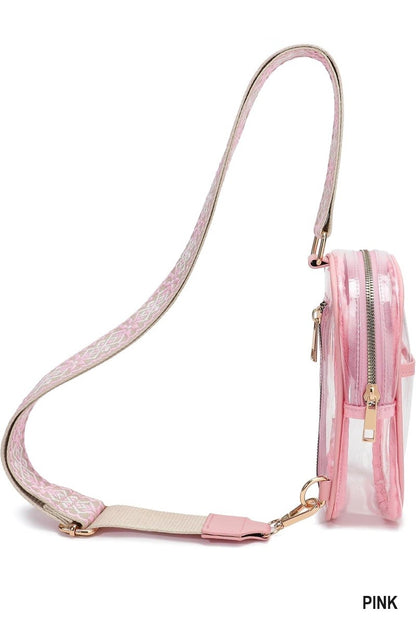 Clear Sling Bag with Guitar Strap - Pink