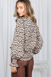CHIC- Leopard Print Satin Blouse Top