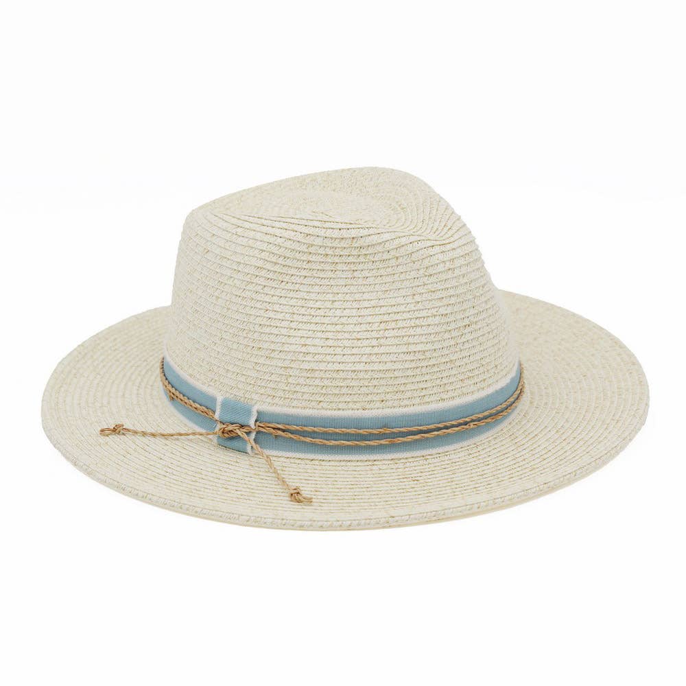 STRAW FEDORA HAT WITH CONTRAST RIBBON AND BRAIDED , MH 0280