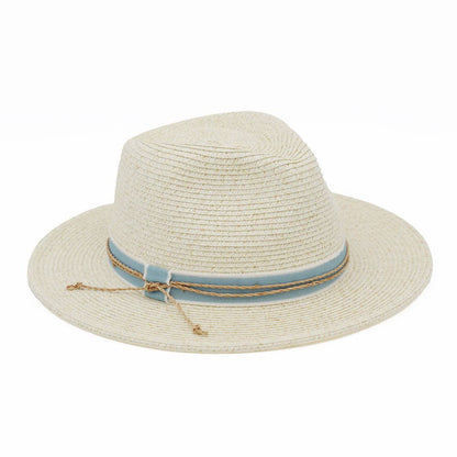 STRAW FEDORA HAT WITH CONTRAST RIBBON AND BRAIDED , MH 0280