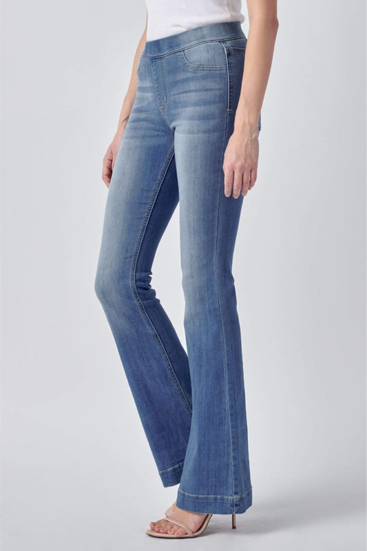 Mid Rise Pull on Flare Jeans 33” Inseam - MEDIUM WASH