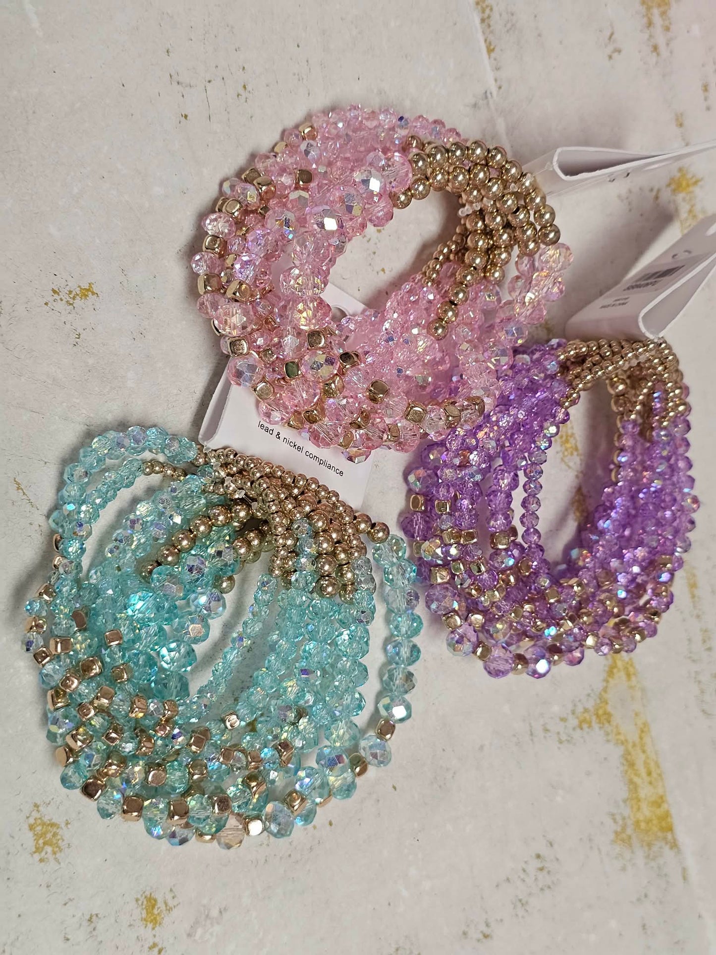 CRYSTAL BEAD MULTI ROW STRETCH BRACELET SET, SB 8406