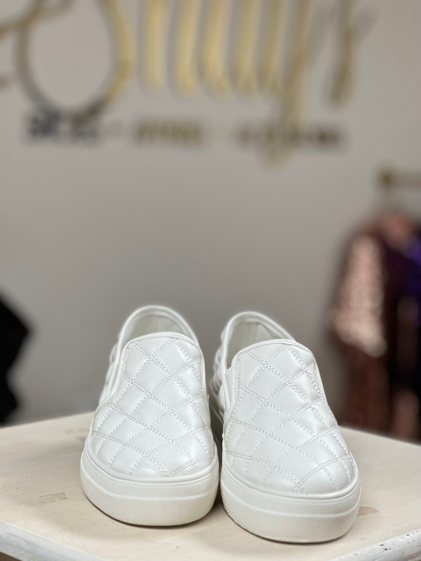 Pouch Quilted Slip Ons - White