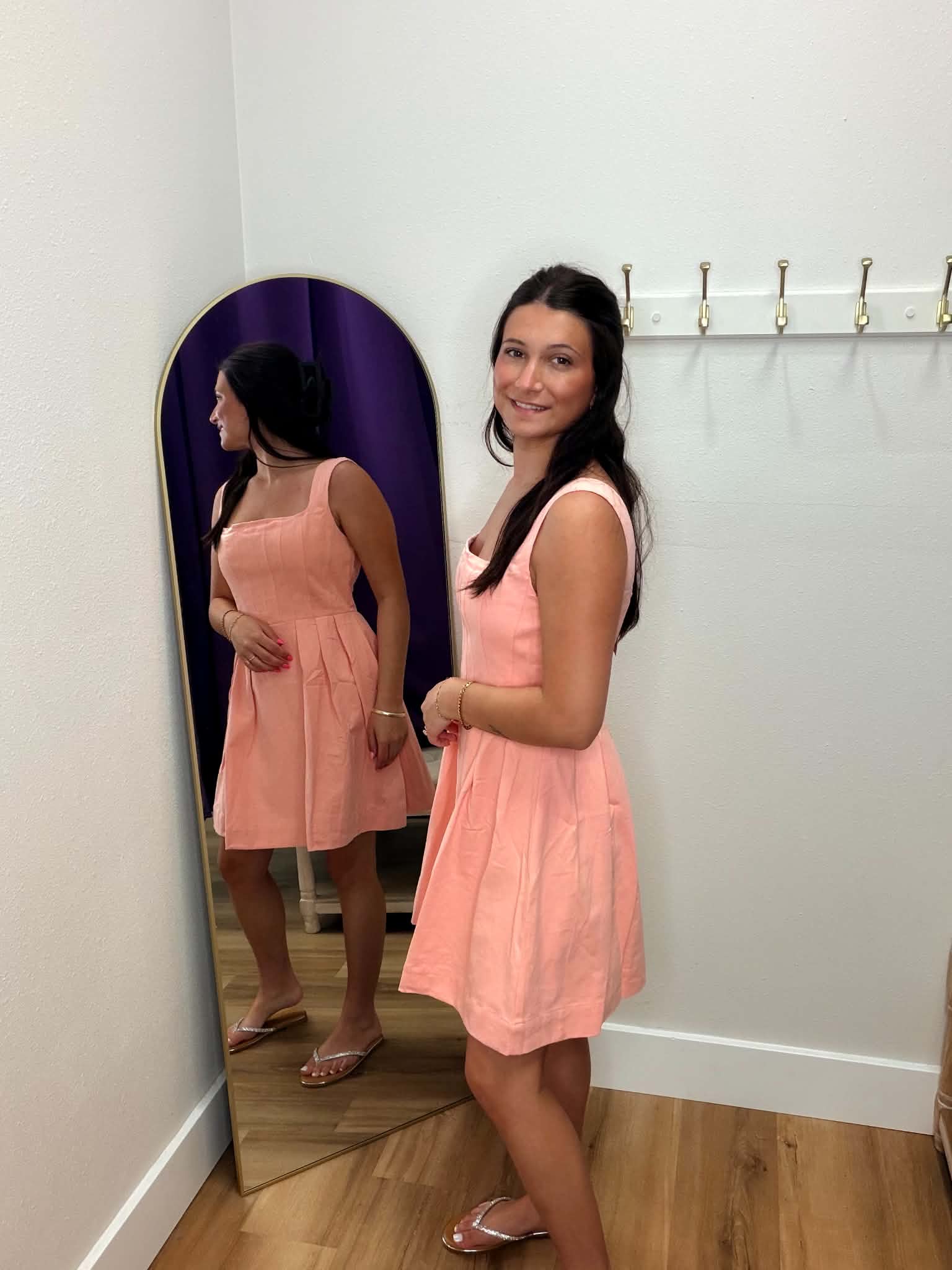Square Neck Wide Straps Pleated Mini Dress