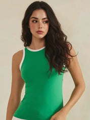 Seamless High Neck Contrast Trim Tank Top