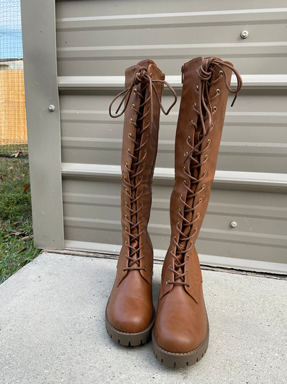 Jersey Knee High Lace Up Boot