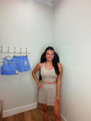 Double stripes sports bra with skorts activewear tennis set
