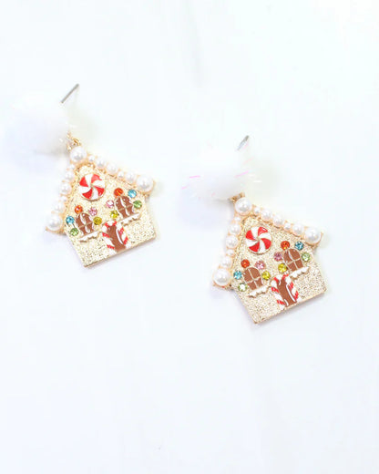 Jingle Gingerbread House Earring Gold