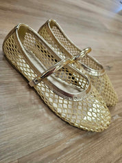 MEGHAN- MESH SANDALS W/GOLD STRAP
