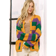 Krewe of Chaos- MARDI GRAS STRIPED CARDIGAN