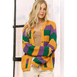 Krewe of Chaos- MARDI GRAS STRIPED CARDIGAN