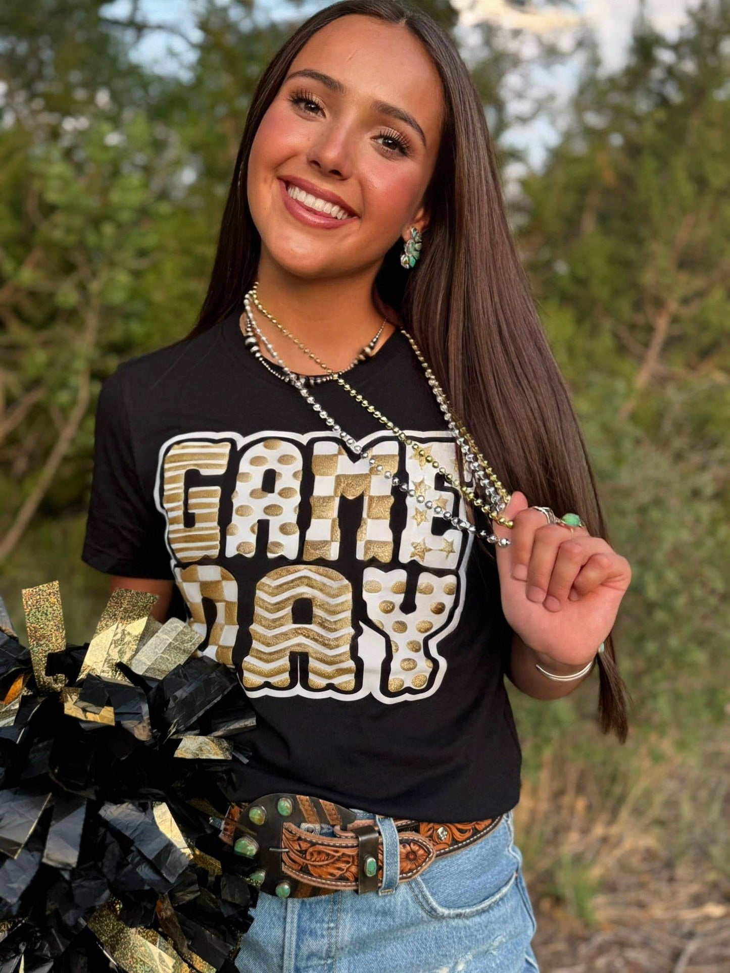 Funky Game Day Tee with Glitter Puff