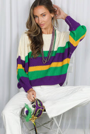 THOTH- Mardi Gras Multi Color Block Waffle Textured Sweater