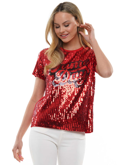 Sequin Gameday Shirt - RED/BLACK