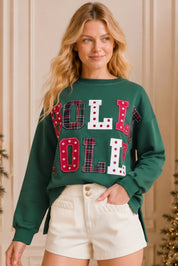 Holly Jolly Patchwork Graphic Holiday Sweatshirt