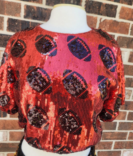 Sequin Football Bubble Shirt - RED/BLACK