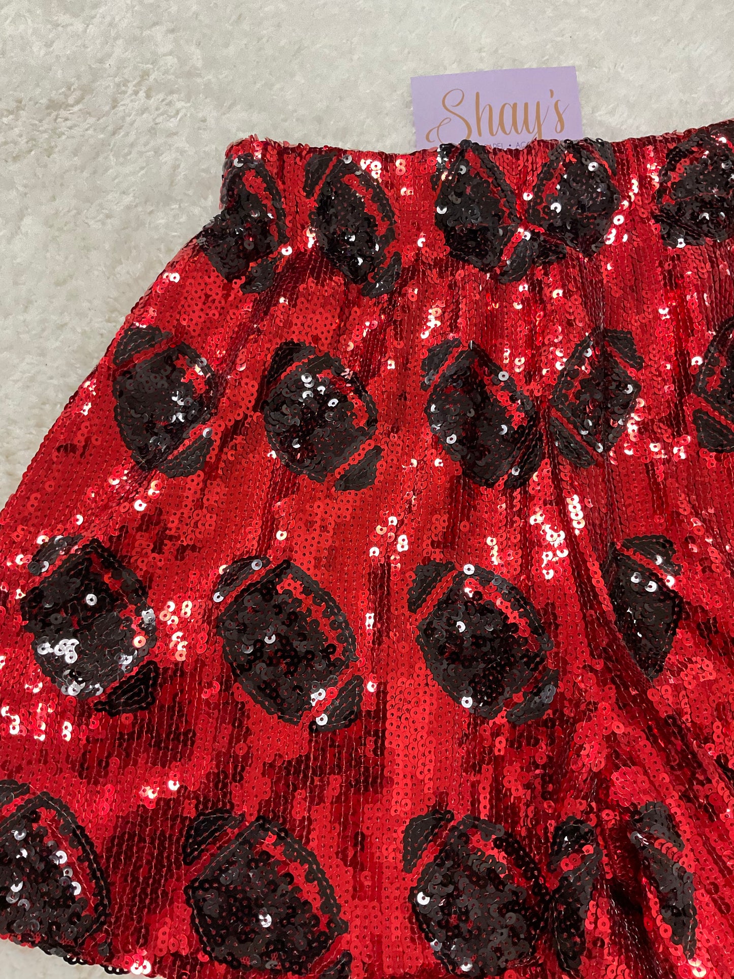 Sequin Football Shorts - RED/BLACK