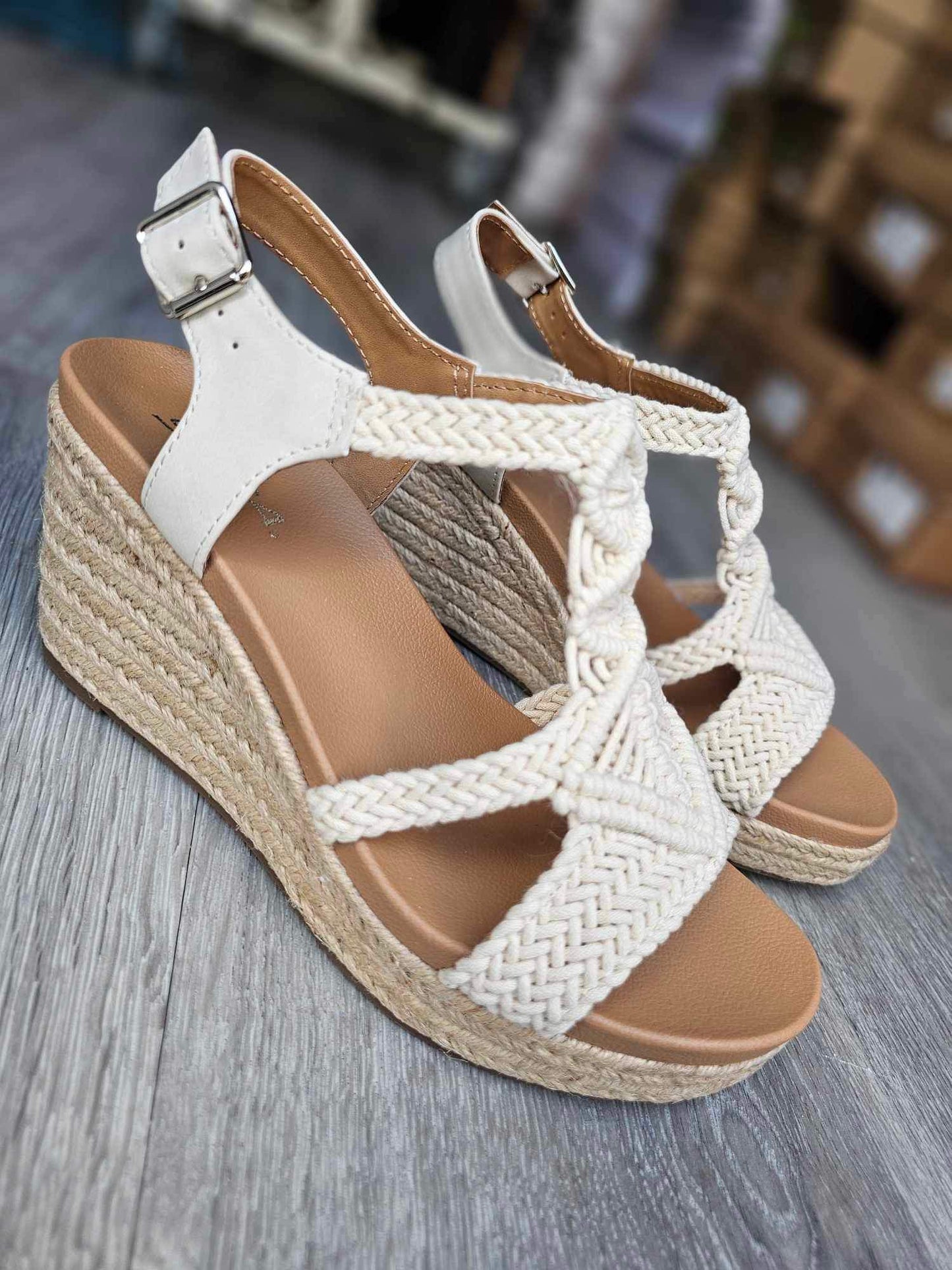 Aisha Wedge - Beige Woven