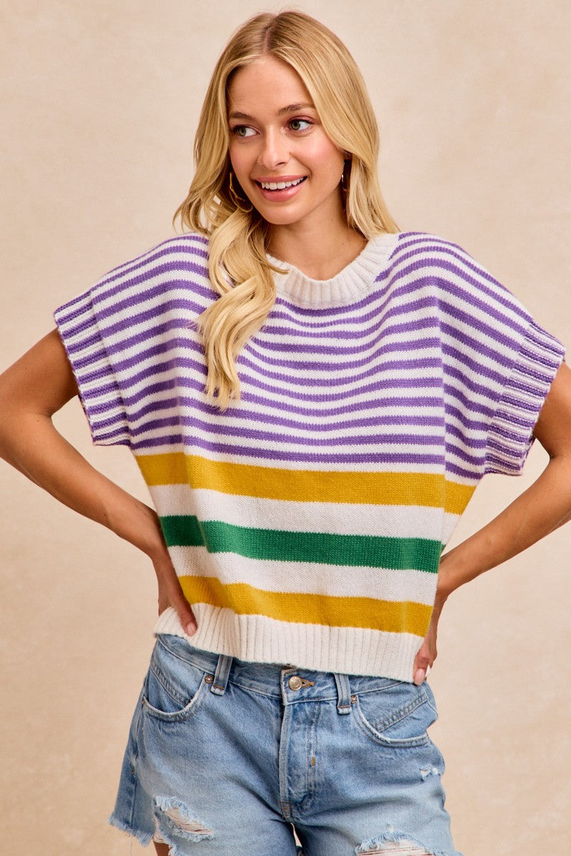 Mardi Gras Stripes Lightweight Sleeveless Knit Top