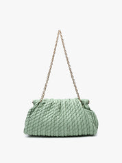 Ruched Woven Satchel with Chain - Sage