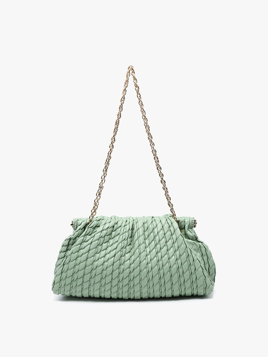 Ruched Woven Satchel with Chain - Sage