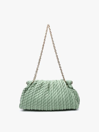 Ruched Woven Satchel with Chain - Sage