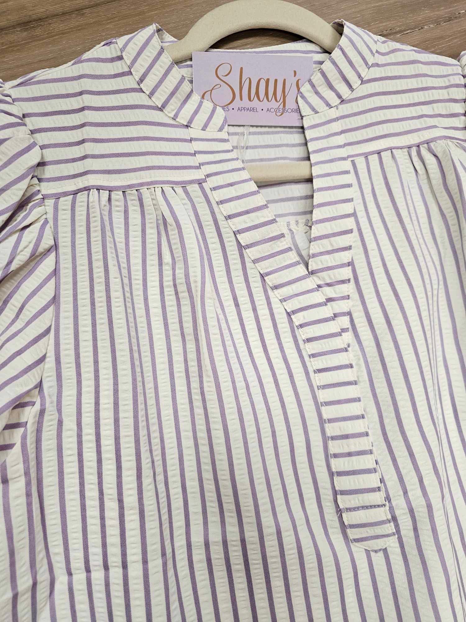 Della- Bubble Sleeve Striped Woven Top - FINAL SALE