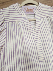 Della- Bubble Sleeve Striped Woven Top - FINAL SALE