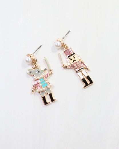 Mouse King and Nutcracker Earring Pink