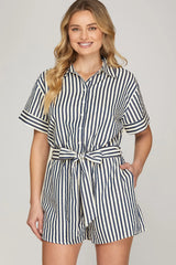 Mequa Short Sleeve Striped Romper