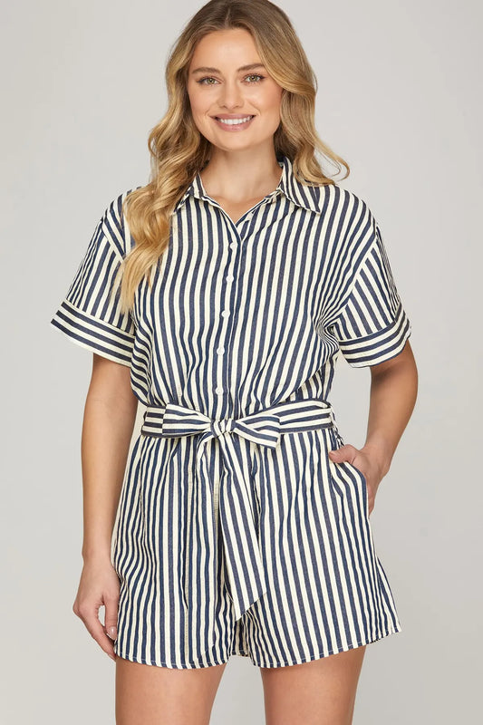 Mequa Short Sleeve Striped Romper