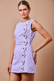 Polka Dot Romper with Scallped Flap & Gold Button Detail