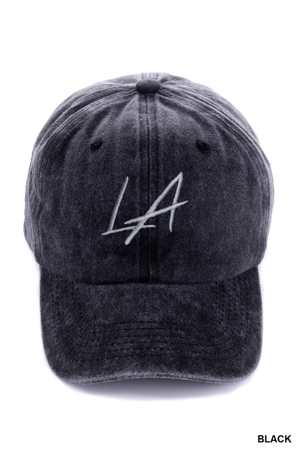 Washed Embroidered City Cap - Black LA