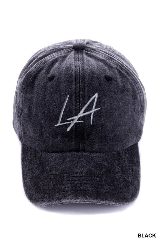 Washed Embroidered City Cap - Black LA