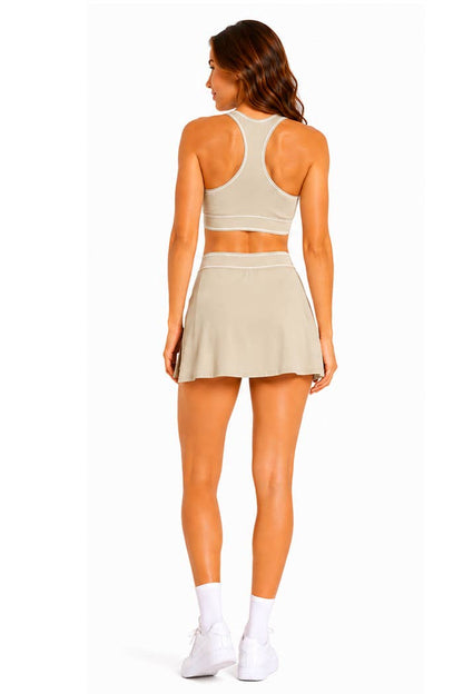 Double stripes sports bra with skorts activewear tennis set