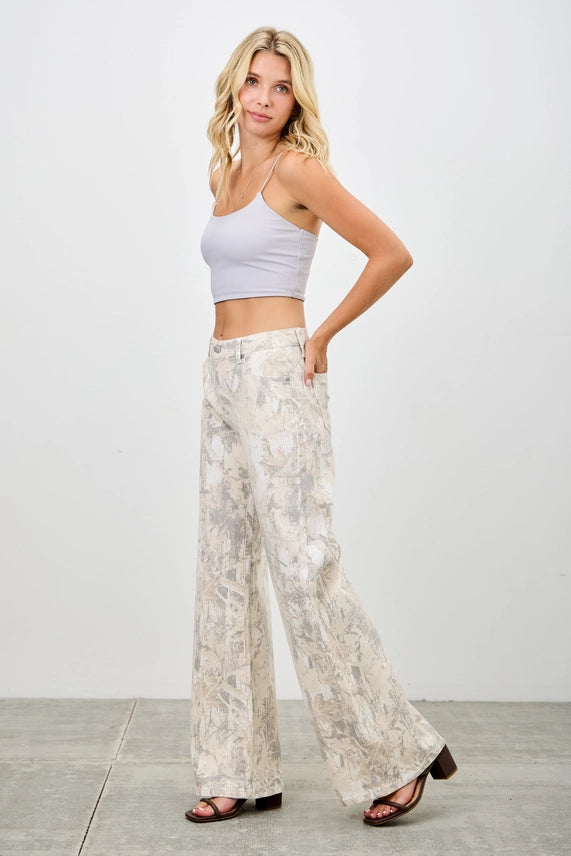 Jessica- MID Rise Camo Printed Wide Straight