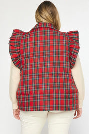 Plaid Perfection Christmas Ruffled Puffer Vest