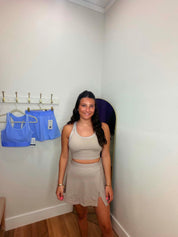Double stripes sports bra with skorts activewear tennis set