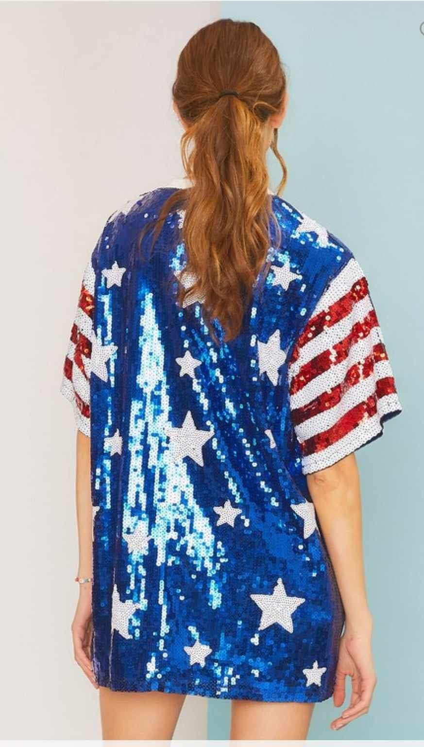 Stars and Stripes Sequin Tunic Shirt - Red White & Blue