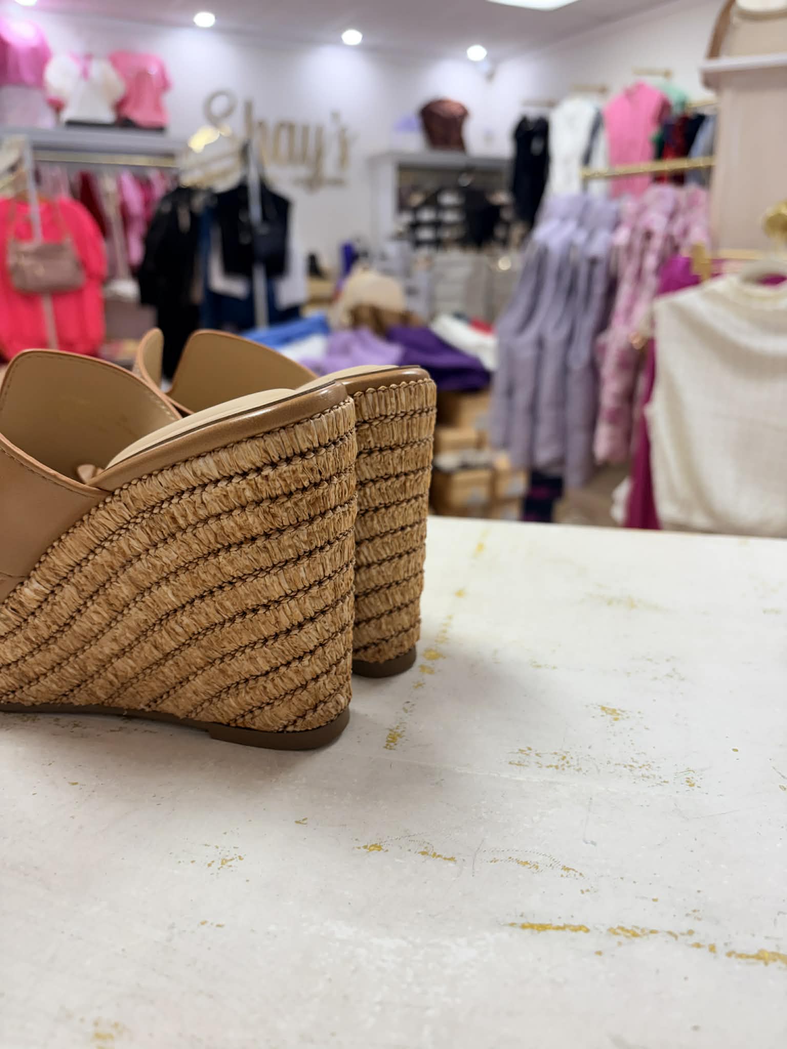 ATTIRE- Tan Mule Wedge