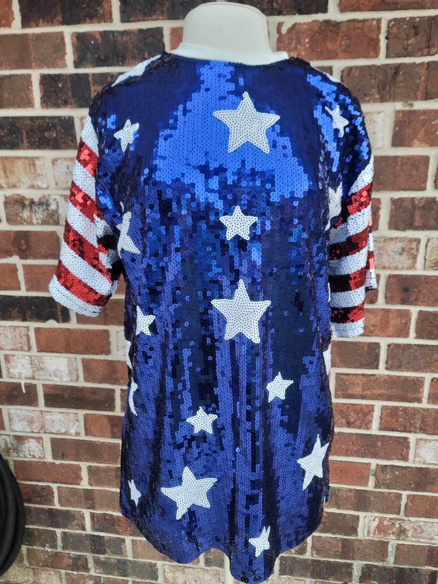 Stars and Stripes Sequin Tunic Shirt - Red White & Blue