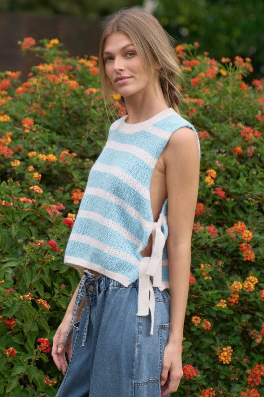 Maci- crochet side tie top