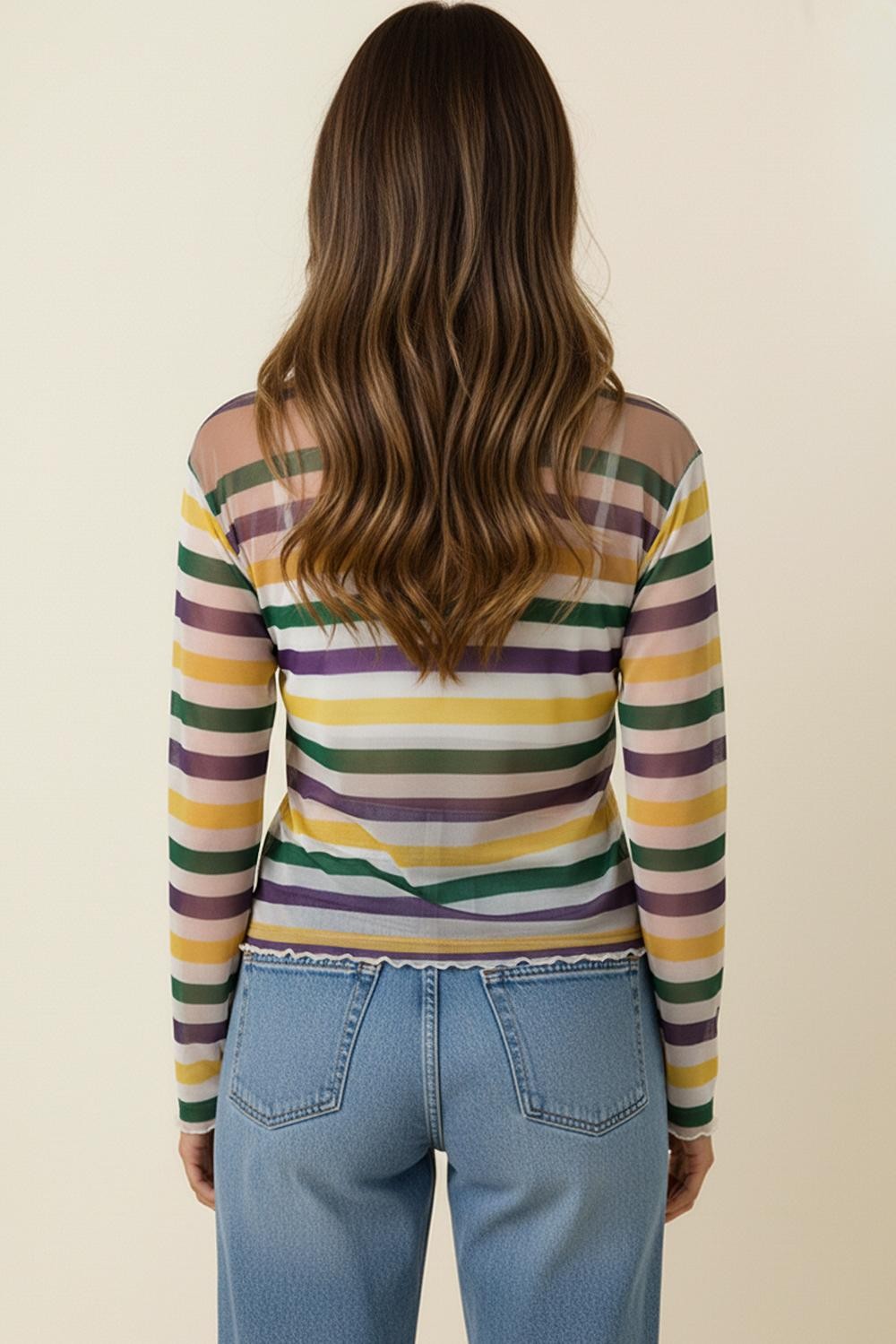 MAMBO- Mardi Gras Striped  Mesh Top