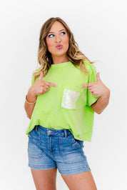 Faeve Lime Green Washed SPARKLE Pocket Top
