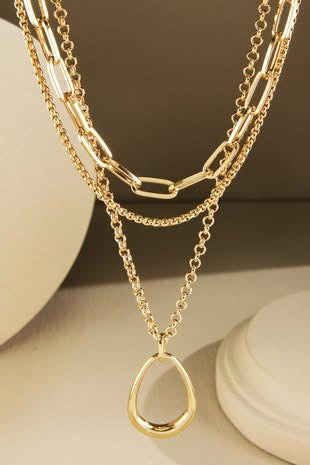 Triple Layer Teardrop Pendant Necklace