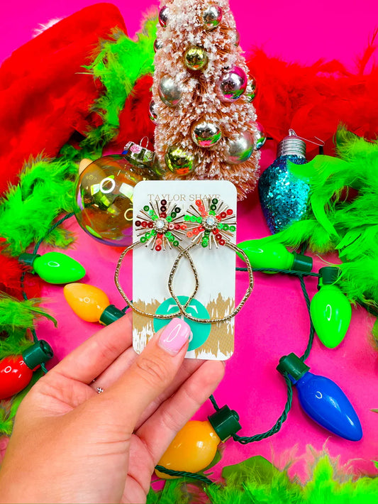 Taylor Shaye-Red/Green Sequin Sunburst Hoops