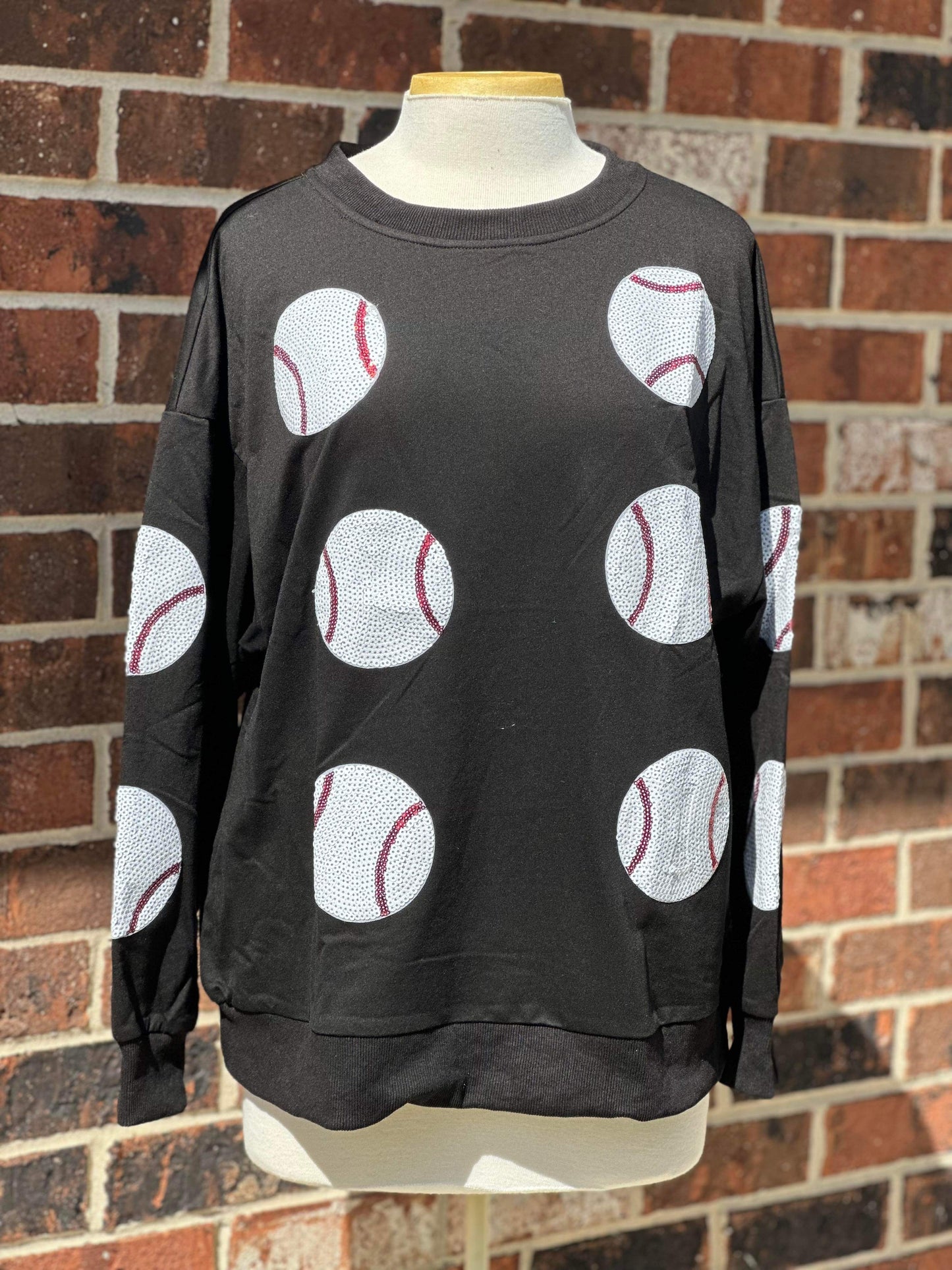 Sequin Baseball Patch French Terry Pullover - BLACK