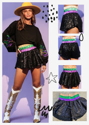 Black Sequin Mardi Gras Band Skort